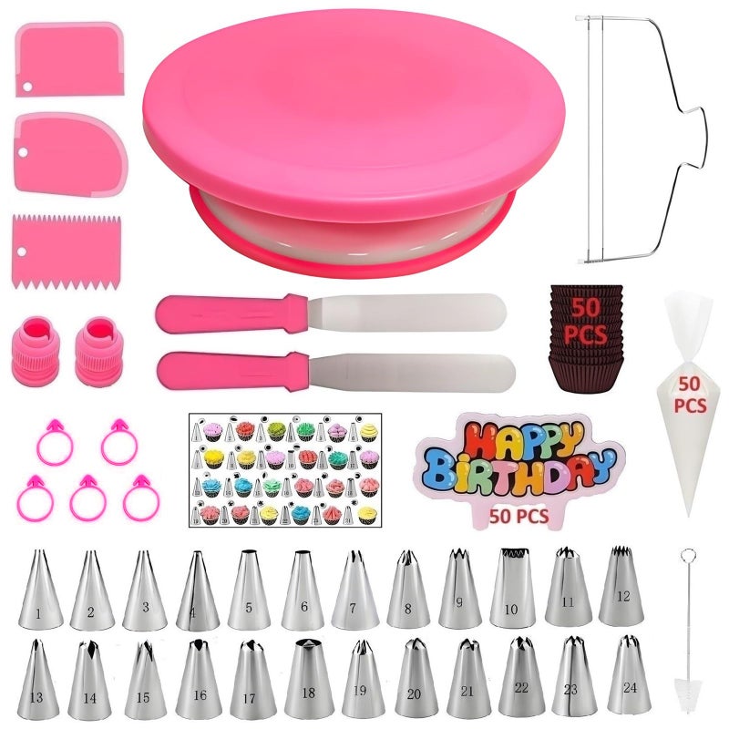 YOQXHY 190 Pcs Cake Decorating Kit,Baking Supplies Tools with Cake Turntable,24 Numbered Icing Piping Tips,Frosting Spatulas,Pastry Bags & More for Professional Bakery Beginner Cake Lover - Image 1